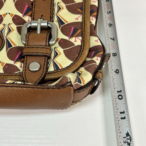 Rare Fossil Vintage Bird Print Canvas Messenger Turn Lock Bag Handle Crossbody - Picture 6 of 12